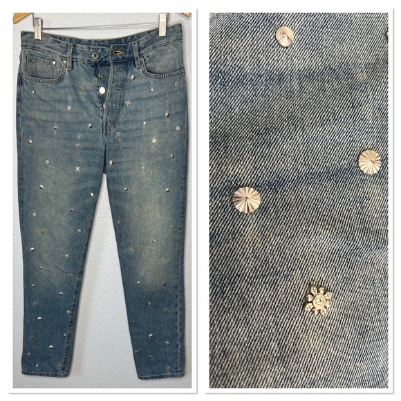 &Denim Vintage Fit High Waist Studded Jeans Sz 29 100% Cotton - Picture 1 of 10